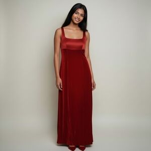 Vintage Valentine Dress 90's Slinky Red Satin Velvet Prom Maxi Holiday Gothic 4